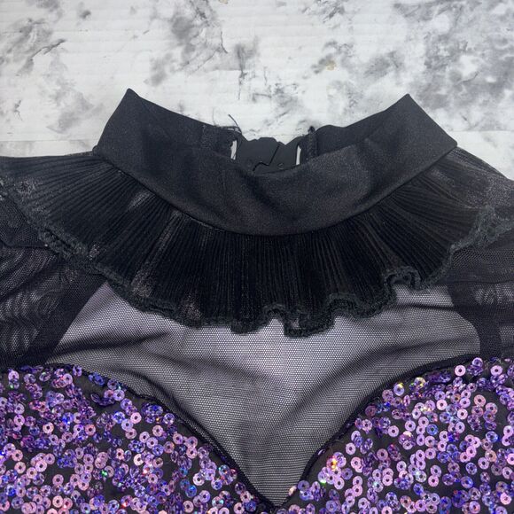 Art Stone Valerie Purple Black Sequin Dance Romper with Skirt Size LA Large - Picture 4 of 16